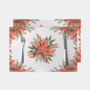 świąteczna podkładka na stół z czerwonymi poinsecjami