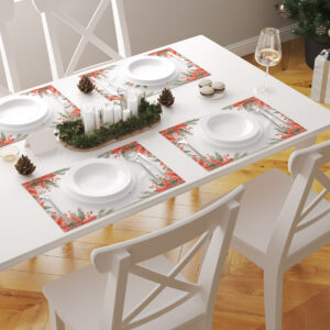 podkładka plamoodporna z czerwonymi kwiatami na białym tle