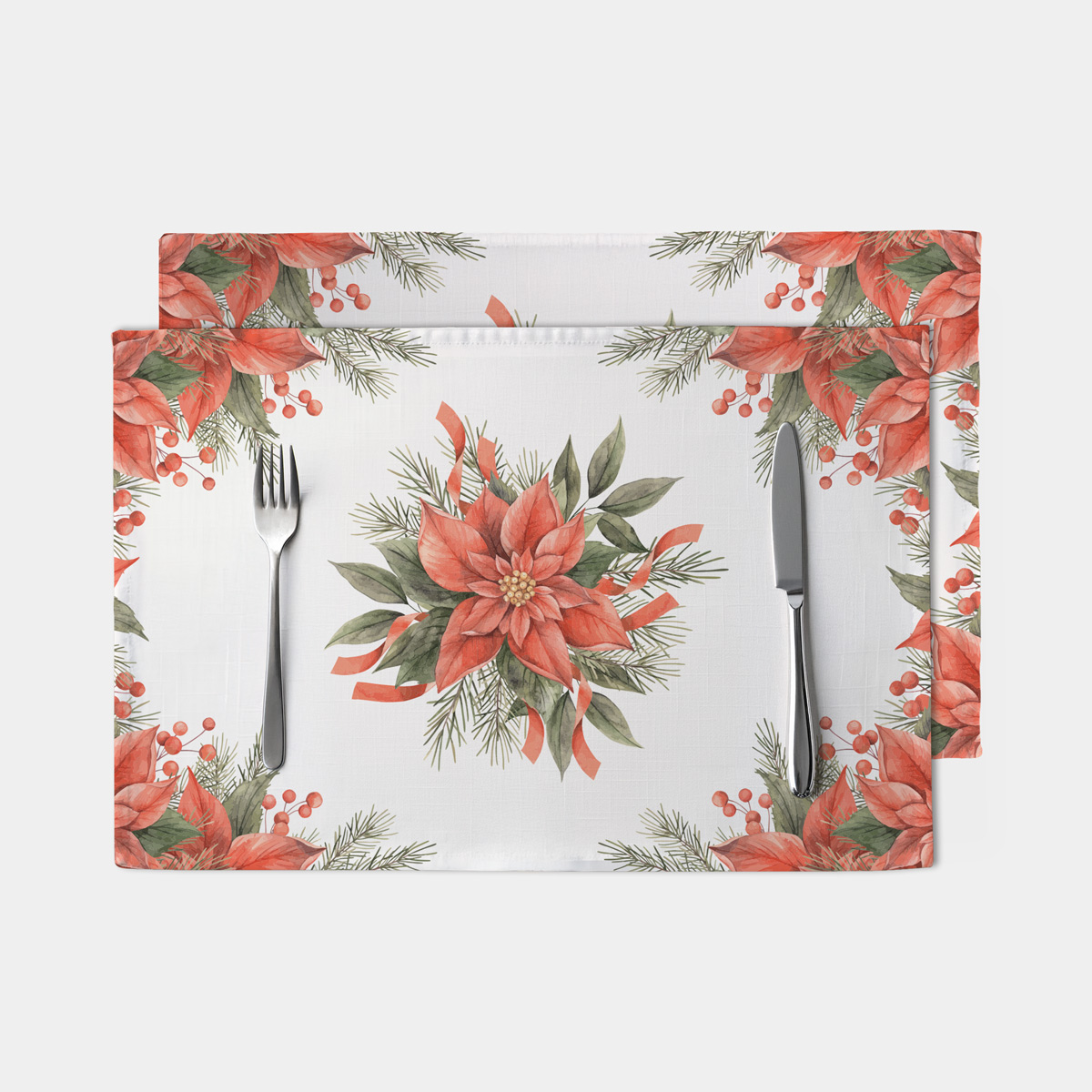 świąteczna podkładka na stół z czerwonymi poinsecjami