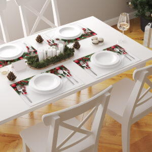 zimowa dekoracja stołu z podkładkami świątecznymi