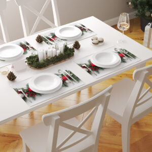 zestaw świątecznych podkładek z bombkami i świerkiem