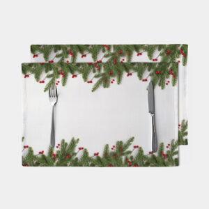 podkładka świąteczna biała z gałązkami świerku