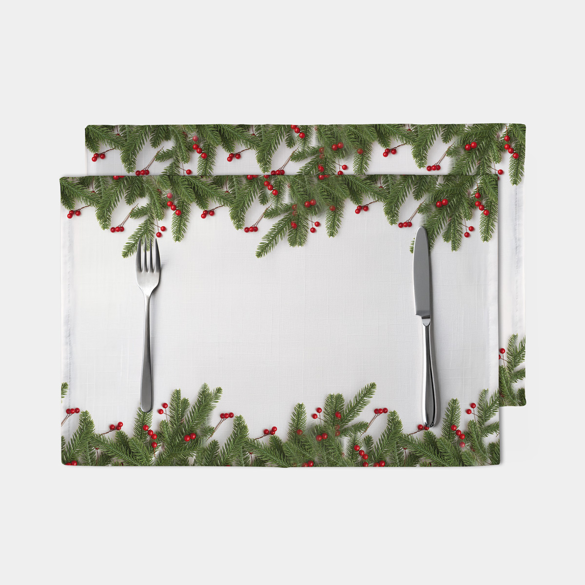 podkładka świąteczna biała z gałązkami świerku