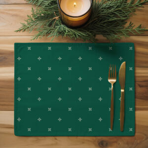 Podkładka produktowa – zielona podkładka z drobnym motywem, widok z góry.