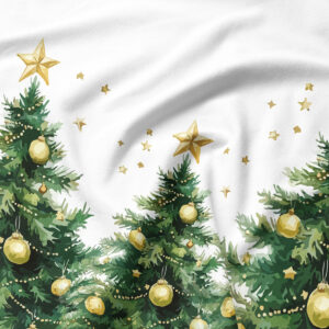 biała podkładka świąteczna z zielonymi choinkami