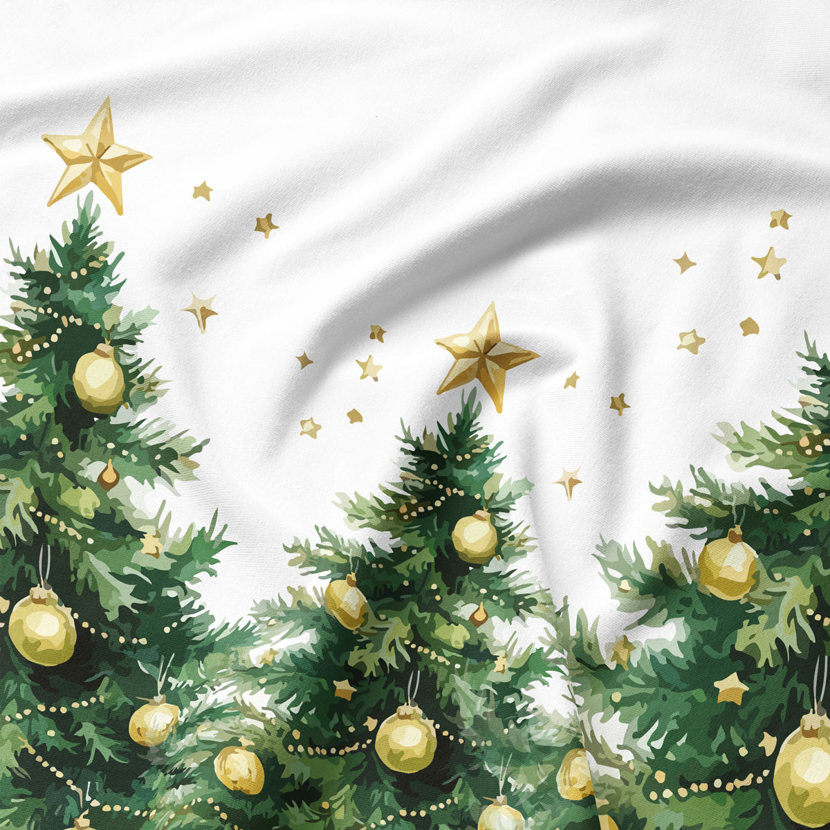 biała podkładka świąteczna z zielonymi choinkami