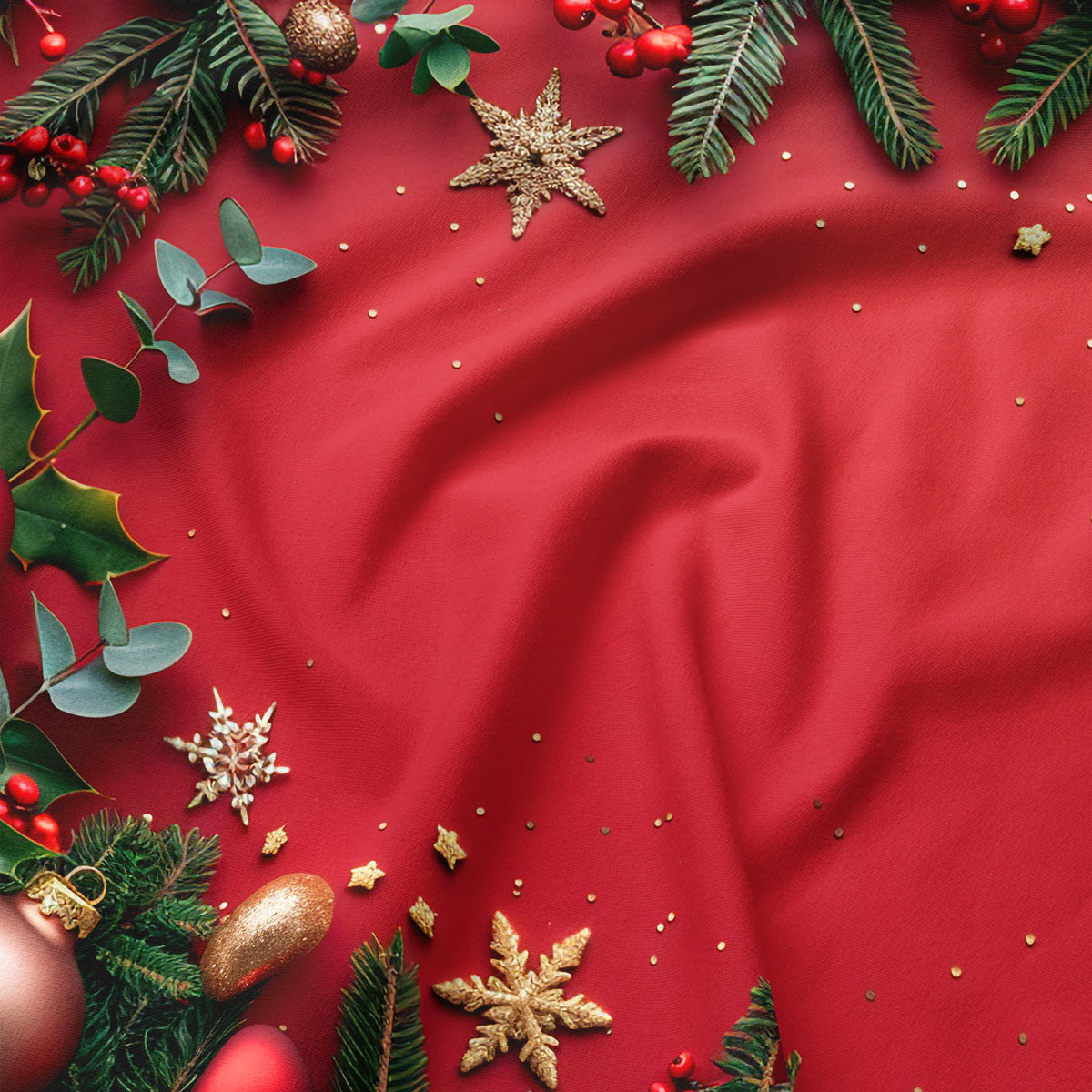 podkładka stołowa z czerwonym tłem i złotymi śnieżynkami