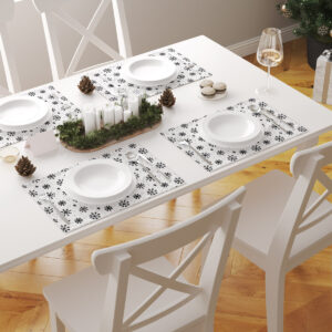 biała podkładka na stół ze wzorem płatków śniegu
