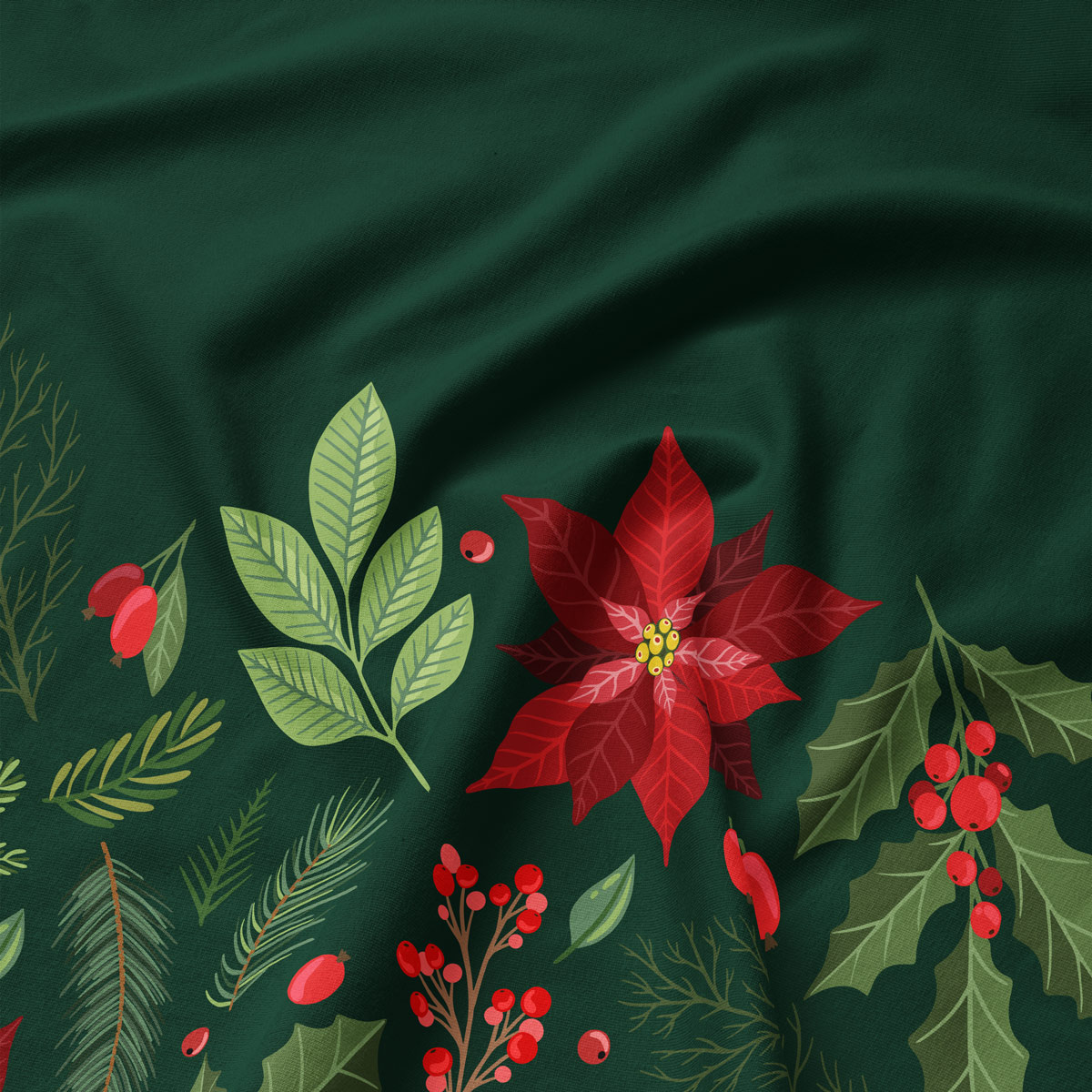 podkładka stołowa z motywem ostrokrzewu i czerwonych jagód