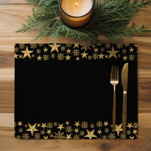 plamoodporna podkładka na stół czarna ze złotymi śnieżynkami