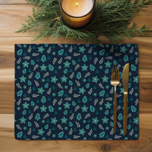 granatowe podkładki świąteczne z choinkami
