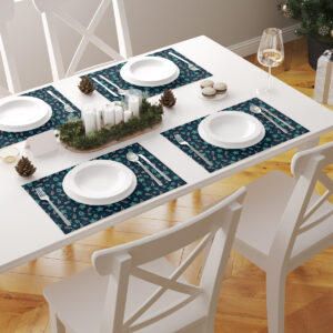 granatowe podkładki świąteczne z choinkami