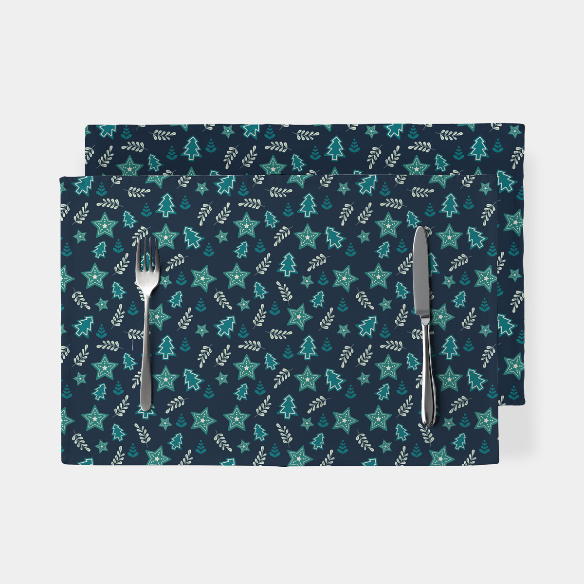 granatowe podkładki świąteczne z choinkami