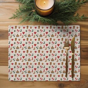 kremowe świąteczne podkładki w stylu skandynawskim z serduszkami i czapkami
