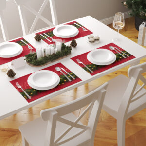 komplet świątecznych podkładek na stół w czerwieni