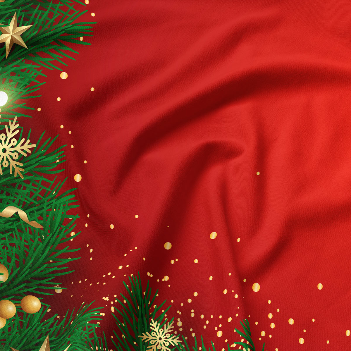 podkładka z zieloną girlandą i złotymi bombkami