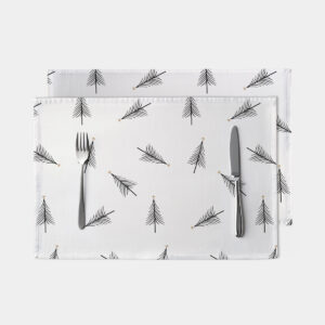 podkładka biała z czarnym motywem choinek
