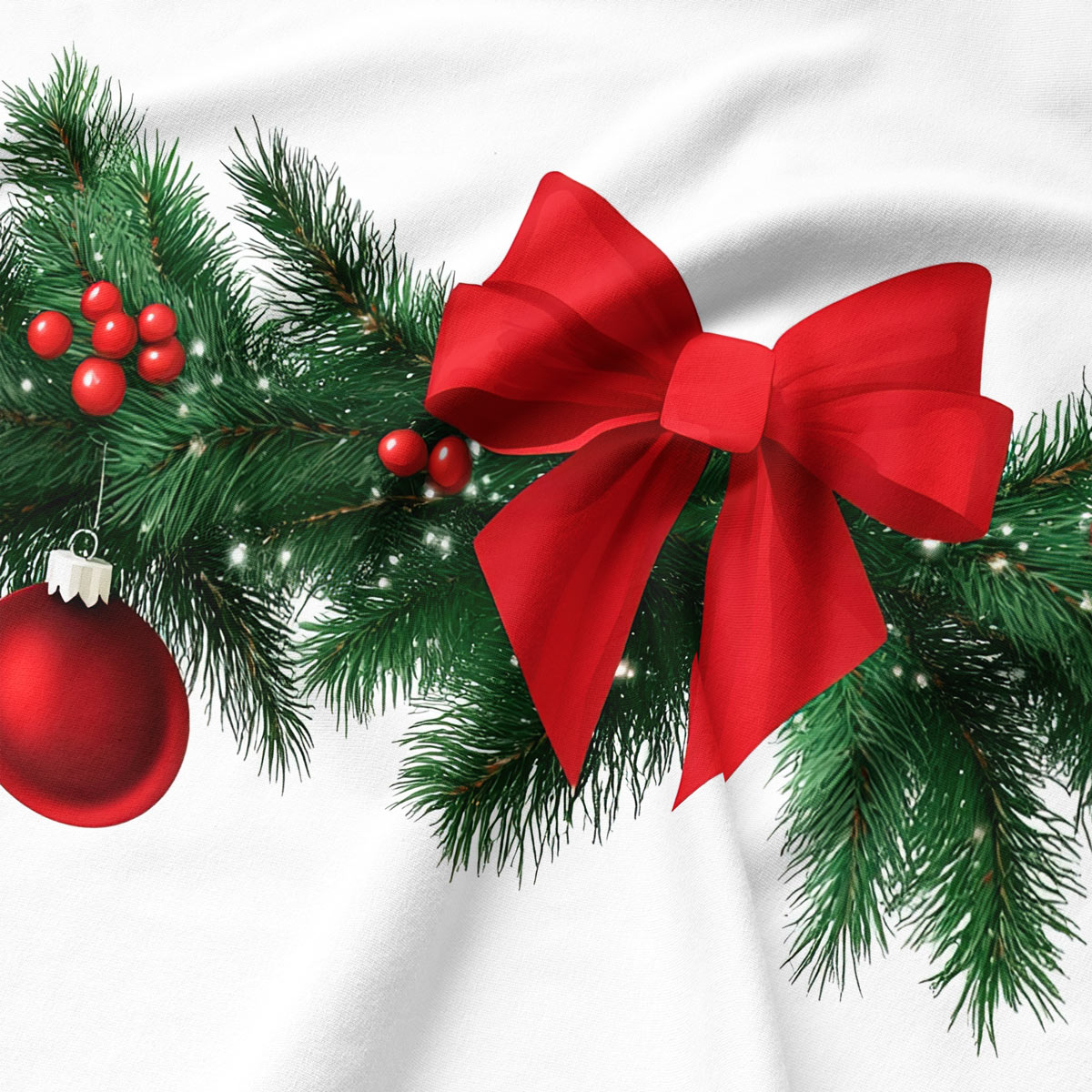 biała podkładka na stół z bombkami i świąteczną girlandą