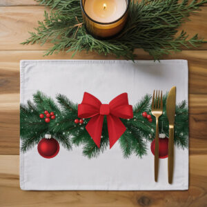 podkładka 30×40 cm z zieloną girlandą i czerwonymi akcentami