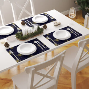 podkładka stołowa z złotymi gwiazdkami do świątecznej aranżacji