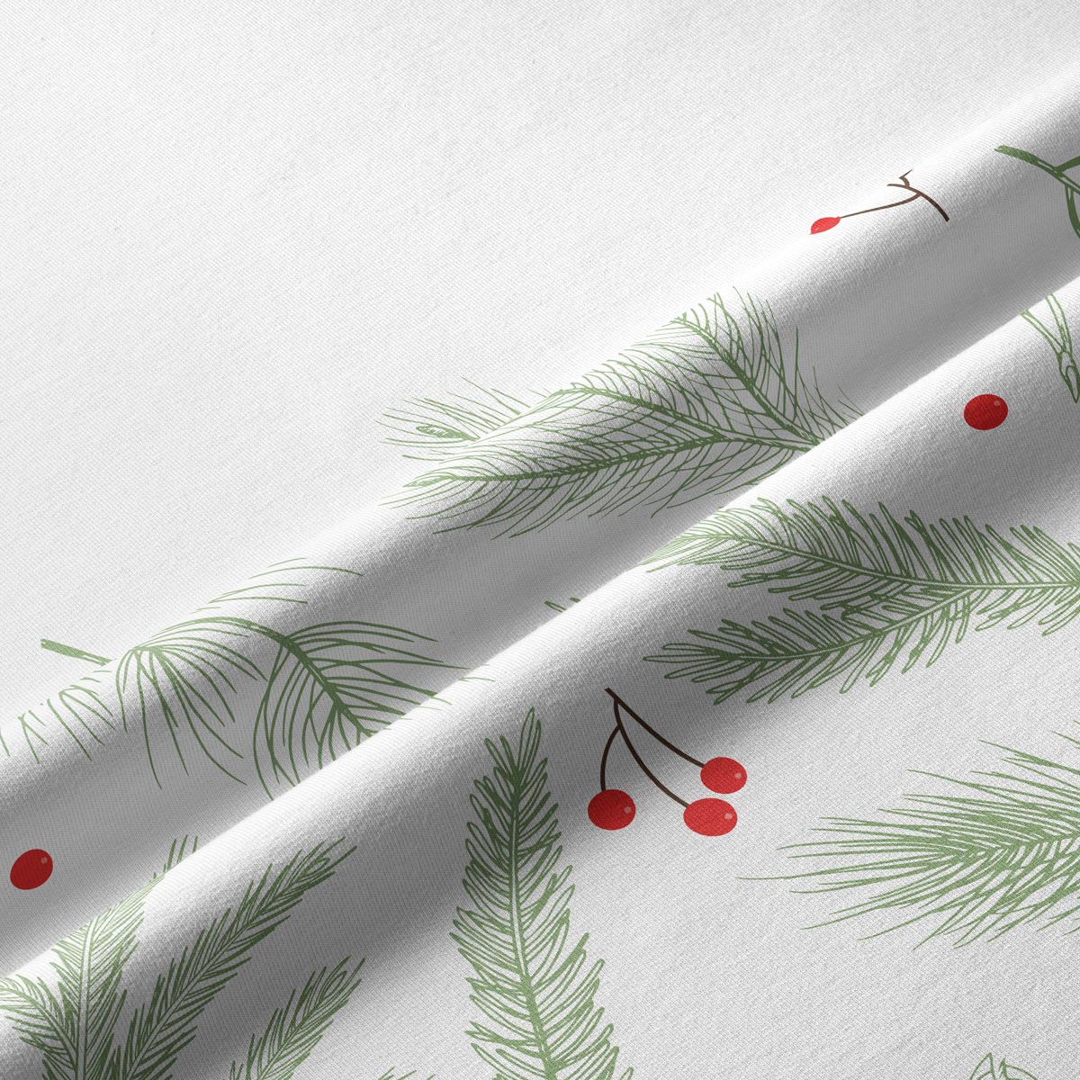 tkanina bieżnika z zielonymi gałązkami i czerwonymi jagodami