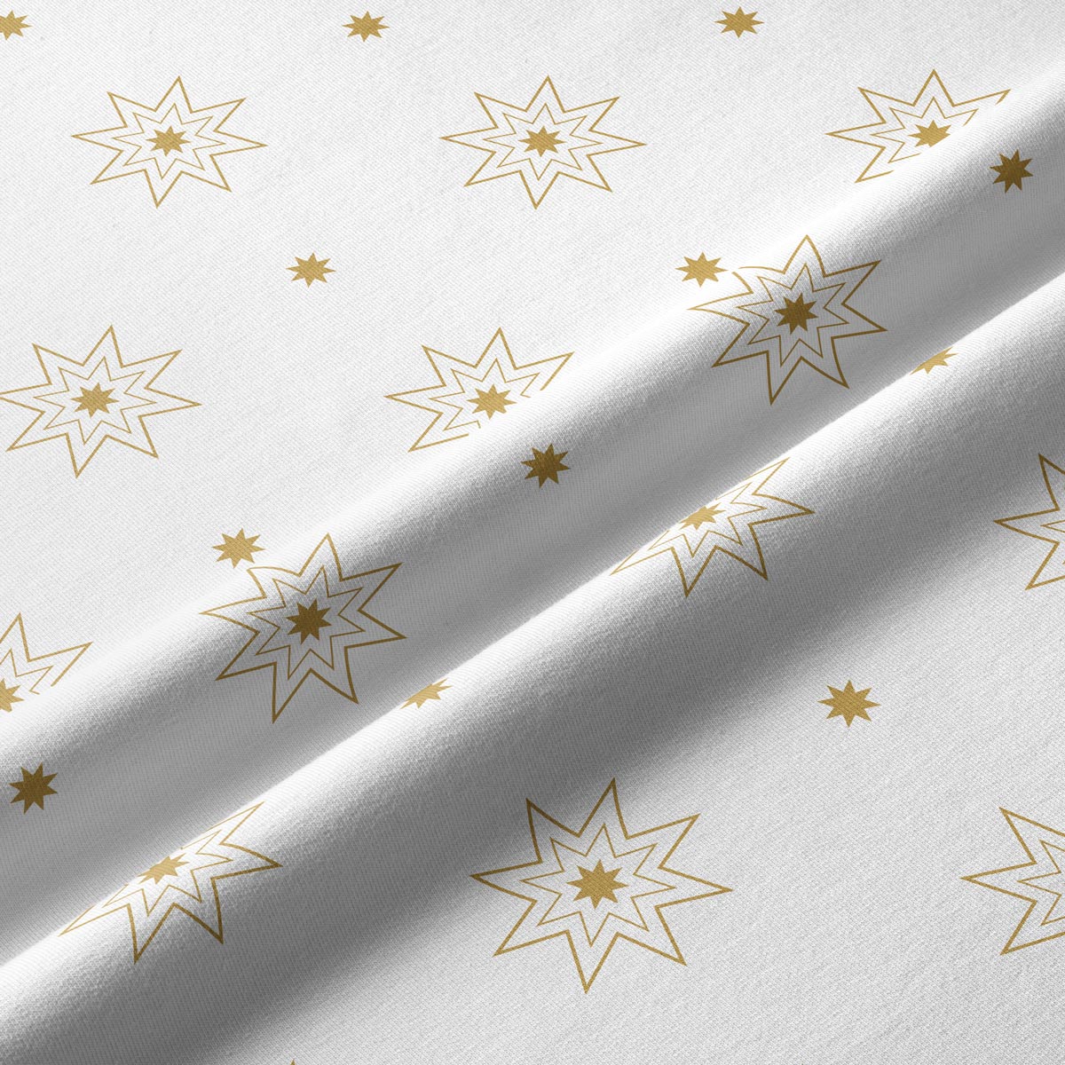 tkanina bieżnika świątecznego z motywem złotych gwiazd