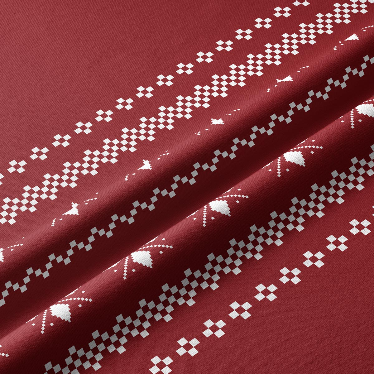 tkanina bordowa z białym skandynawskim motywem świątecznym