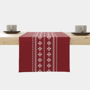 bordowy bieżnik świąteczny z białym skandynawskim wzorem