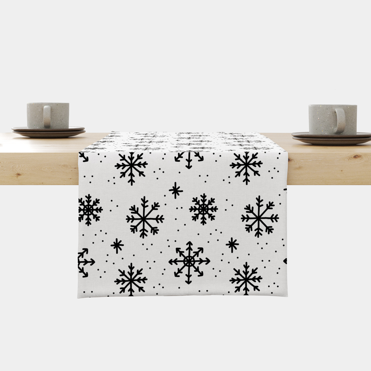 bieżnik świąteczny biały z czarnymi płatkami śniegu