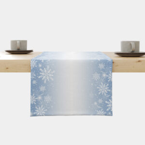 świąteczny bieżnik błękitny z białymi śnieżynkami