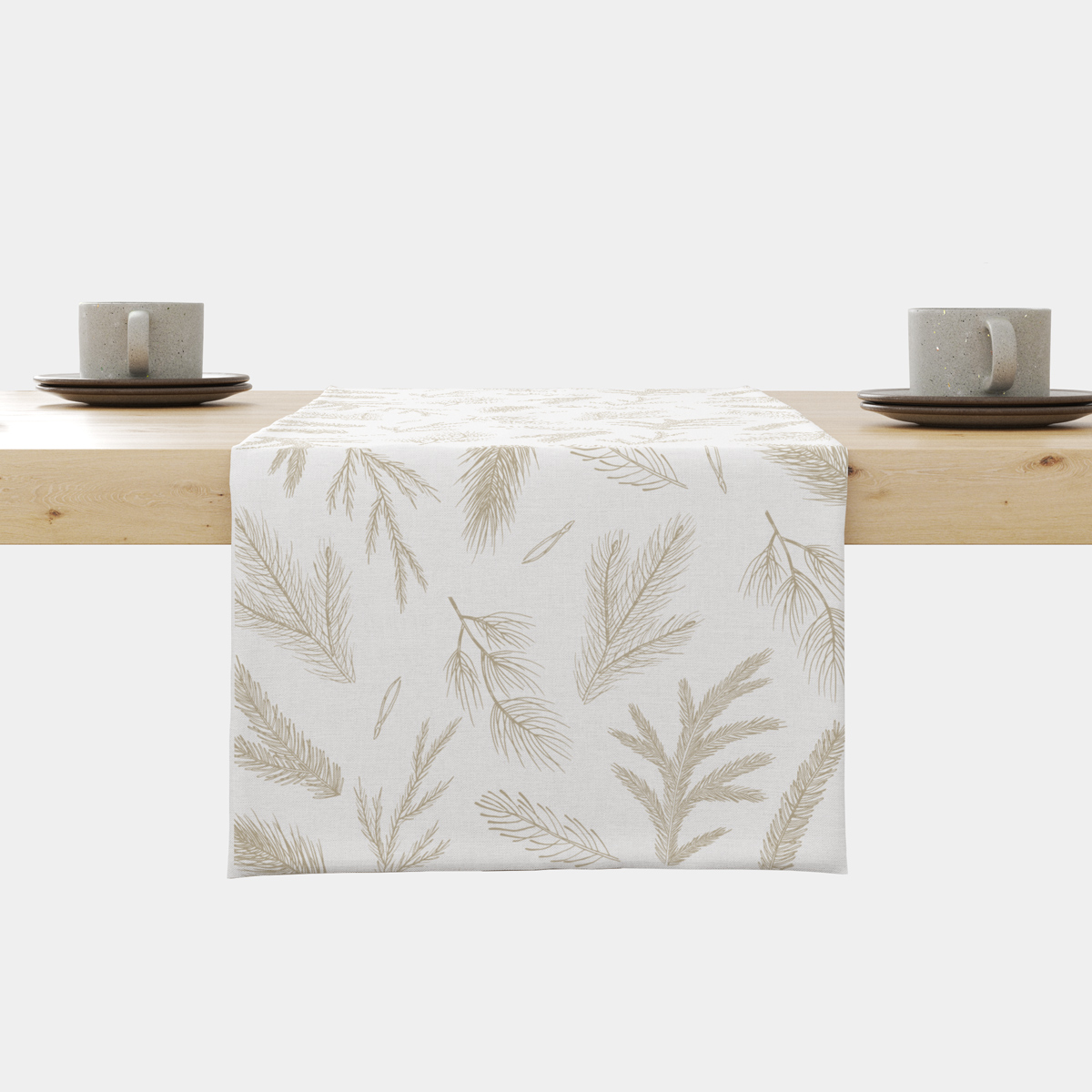 kremowy bieżnik świąteczny ze złotobeżowym wzorem gałązek