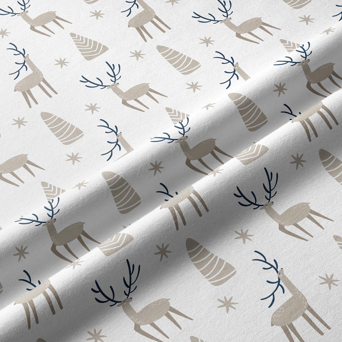 tkanina z beżowymi reniferami — detal materiału