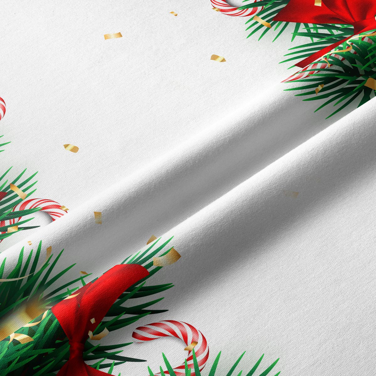 tkanina bieżnika z motywem gałązek, kokard i lasek cukrowych