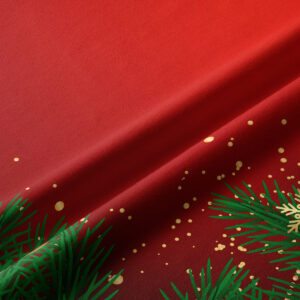 tkanina bieżnika świątecznego z zieloną girlandą i złotymi akcentami