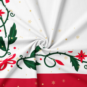 dekoracyjny obrus biały z bożonarodzeniowym wzorem roślinnym