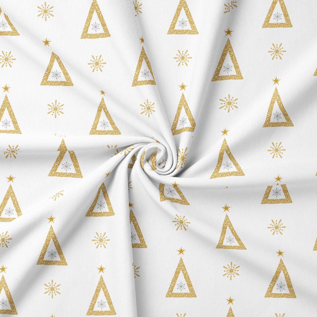 tkanina świąteczna biała ze wzorem choinek i gwiazdek