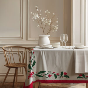 obrus na Święta z czerwono-zielonym ornamentem