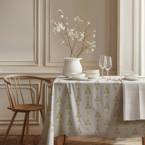 obrus na Święta z delikatnym złotym motywem choinek