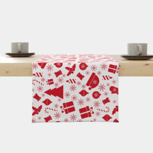 świąteczny bieżnik biały z czerwonymi ikonami