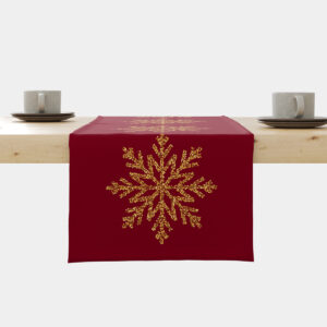 bieżnik świąteczny bordowy ze złotymi śnieżynkami