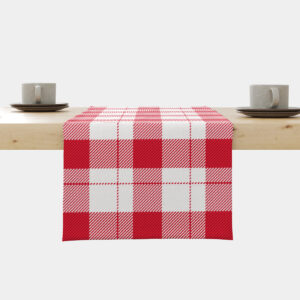 czerwono-biały świąteczny bieżnik w kratę