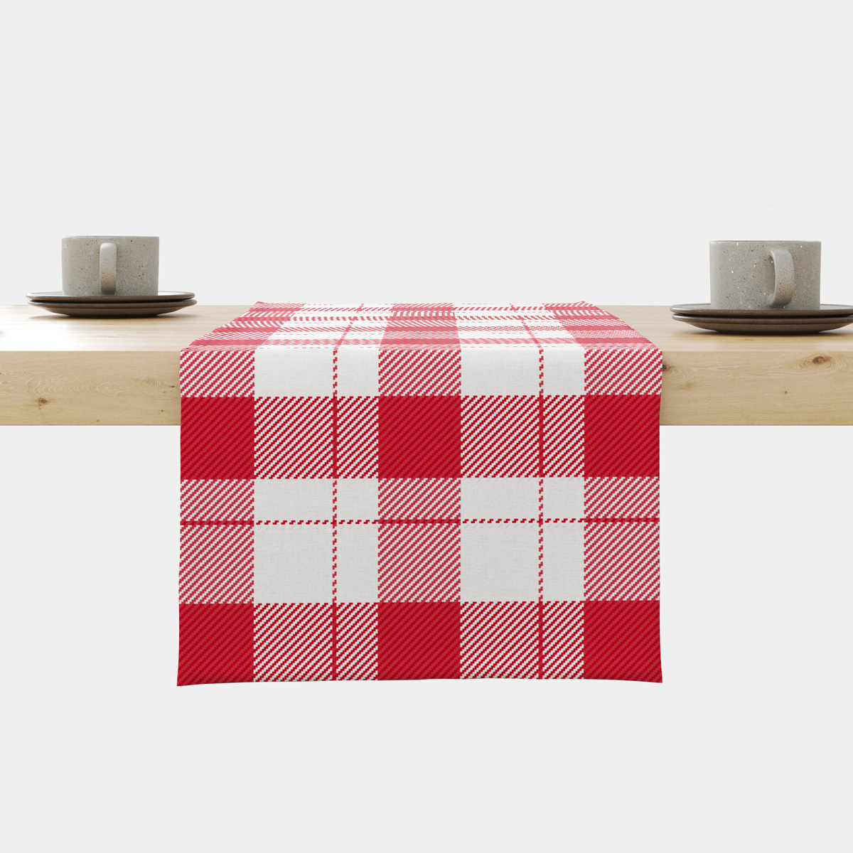 czerwono-biały świąteczny bieżnik w kratę