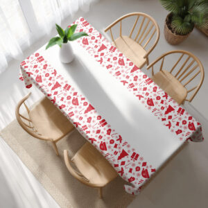 klasyczny biały obrus z czerwonym świątecznym motywem