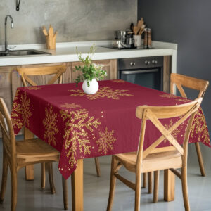 dekoracyjny obrus zimowy ze złotymi śnieżynkami