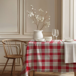 świąteczny obrus w czerwono-białej kolorystyce