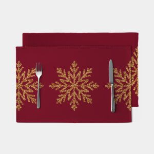 bordowa podkładka świąteczna ze złotymi śnieżynkami