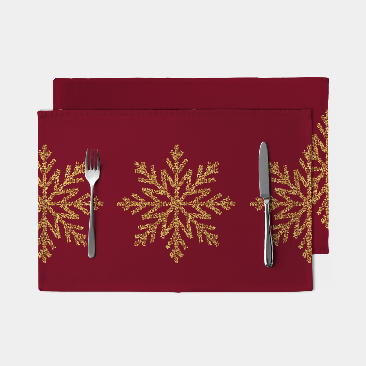 bordowa podkładka świąteczna ze złotymi śnieżynkami