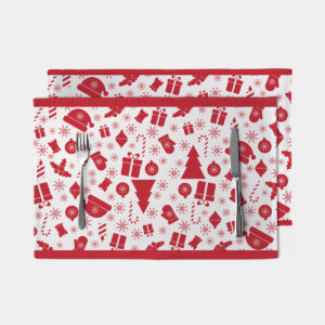 biała podkładka świąteczna z czerwonymi ikonami