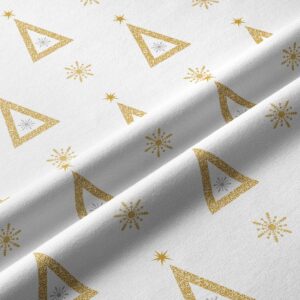 Bieżnik świąteczny biały ze złotymi choinkami i gwiazdkami – detal tkaniny