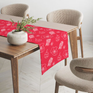 czerwony bieżnik świąteczny z białym minimalistycznym motywem